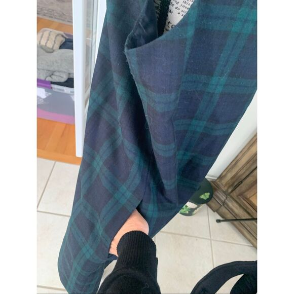 Harve Benard Wool Plaid Pinafore Midi Dress Green Tartan Jumper - Picture 6 of 9